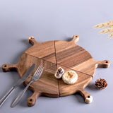 SOGA 2X  6 pcs Brown Round Divisible Wood Pizza Server Food Plate Board Pizza Paddle Cutting Board Home Decor - Cafe Supply