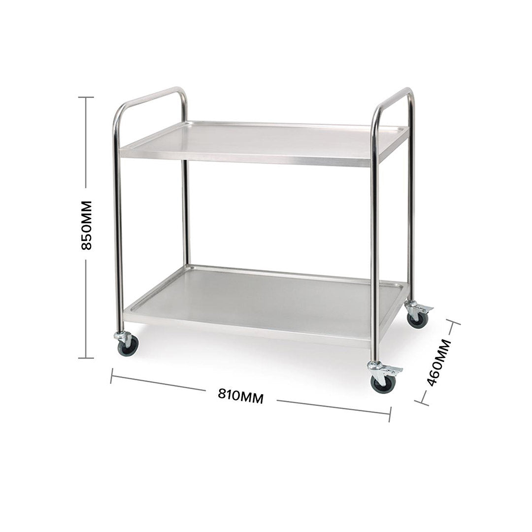SOGA 2X 2 Tier 81x46x85cm Stainless Steel Kitchen Dining Food Cart Trolley Utility Round Small - Cafe Supply