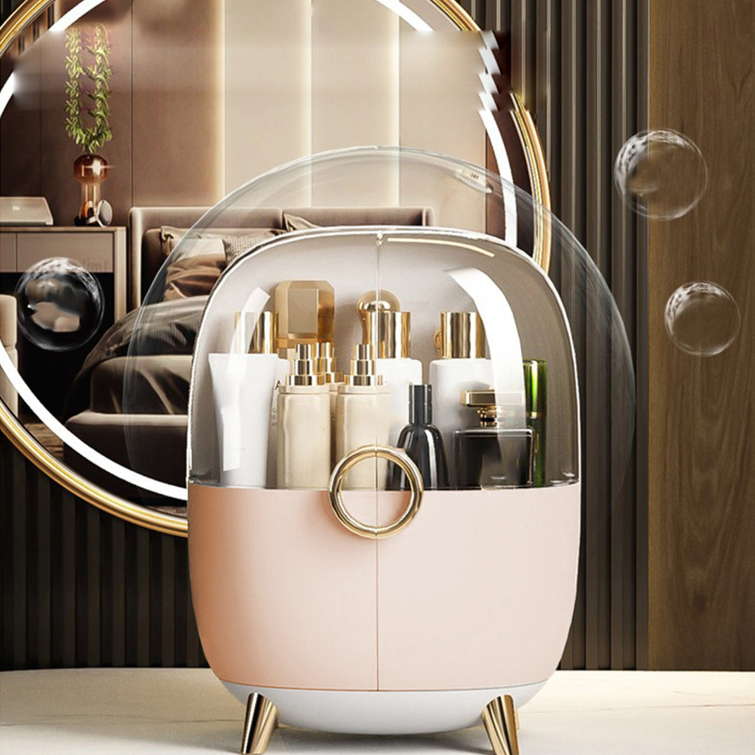 SOGA 2X Pink Transparent Countertop Makeup Organiser Cosmetic Storage Waterproof Dustproof Bathroom Skincare Holder with Lid - Cafe Supply