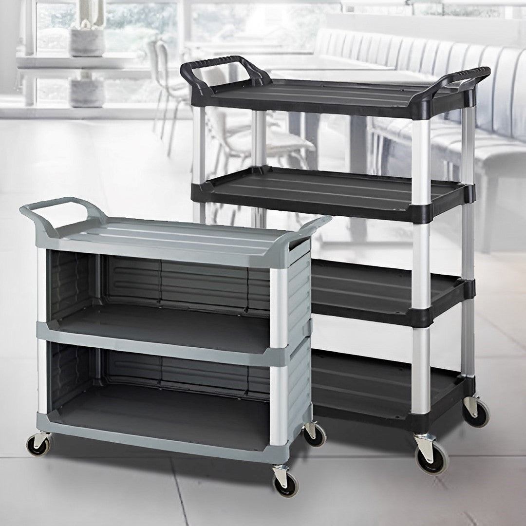 SOGA 2X 4 Tier Food Trolley Portable Kitchen Cart Multifunctional Big Utility Service with wheels 950x500x1270mm Black - Cafe Supply