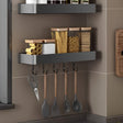 SOGA 42cm Black Wall-Mounted Rectangular Kitchen Spice Storage Organiser Space Saving Condiments Shelf Rack with Hooks - Cafe Supply
