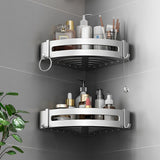 SOGA Silver Wall-Mounted Triangular Bathroom Storage Corner Vanity Organiser Space Saving Adhesive Shelf Rack with Hooks - Cafe Supply