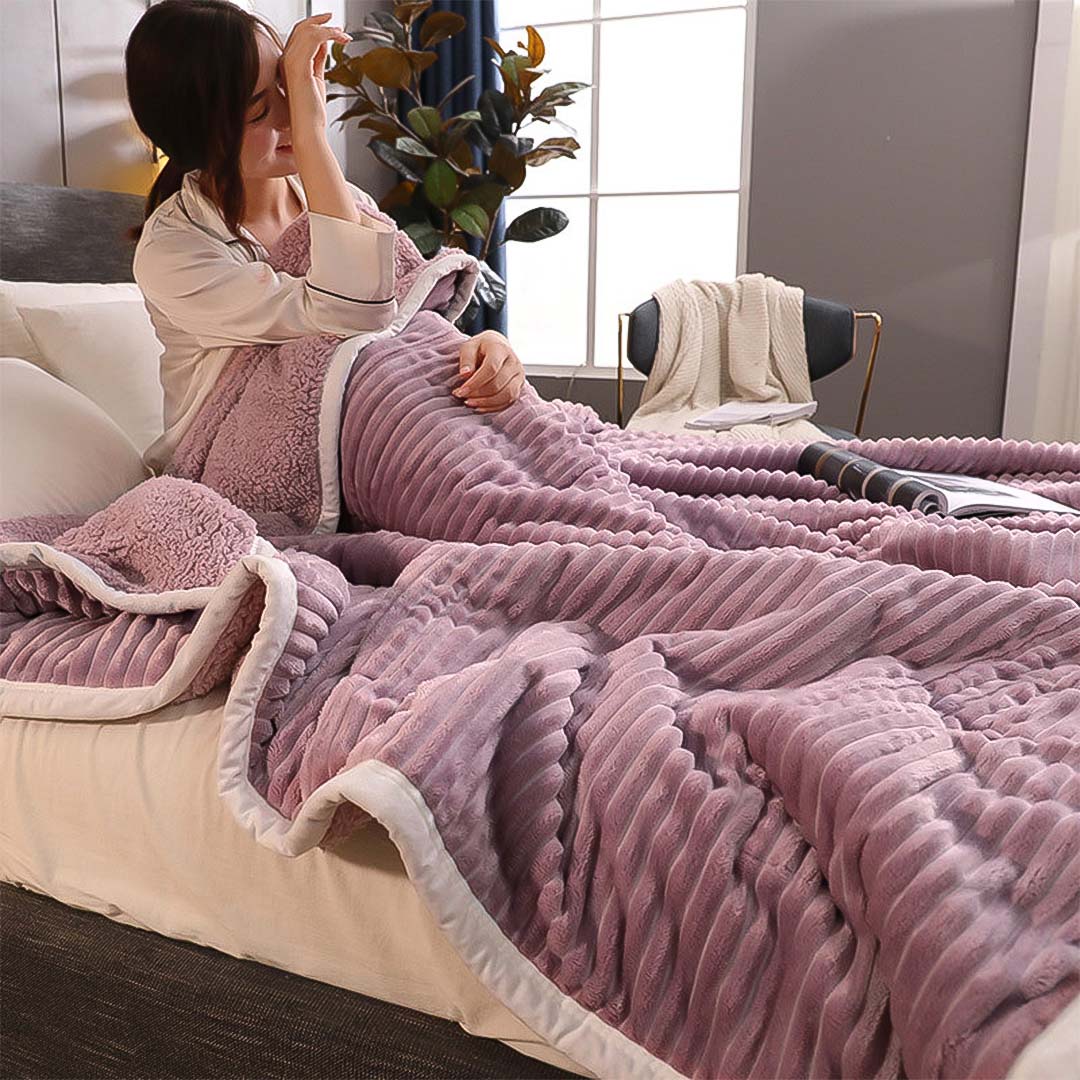 SOGA 2X Throw Blanket Warm Cozy Double Sided Thick Flannel Coverlet Fleece Bed Sofa Comforter Purple - Cafe Supply