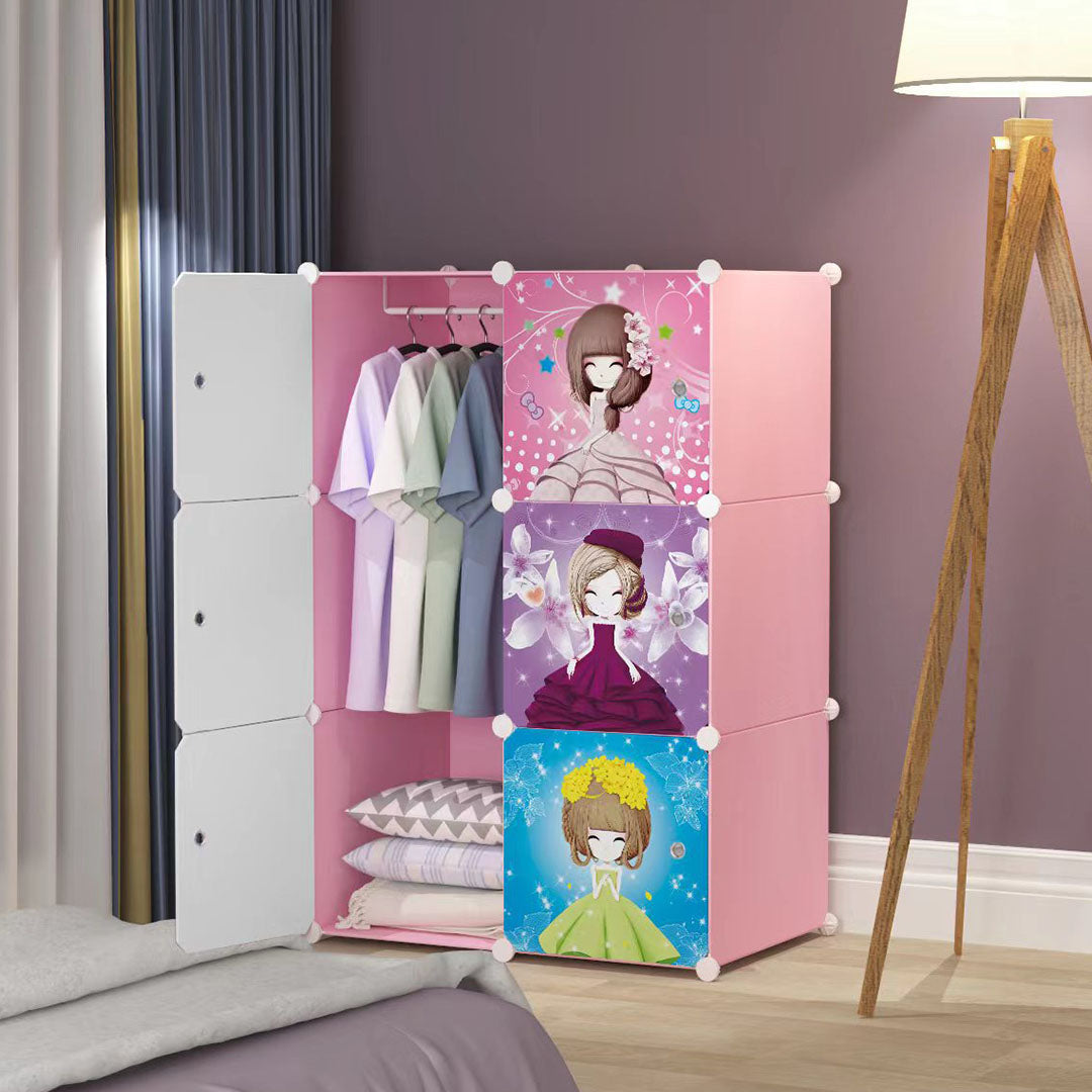 SOGA 6 Cubes  Princess Design Portable Wardrobe Divide-Grid Modular Storage Organiser Foldable Closet - Cafe Supply