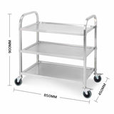 SOGA 3 Tier 85x45x90cm Stainless Steel Kitchen Dinning Food Cart Trolley Utility Size Medium - Cafe Supply