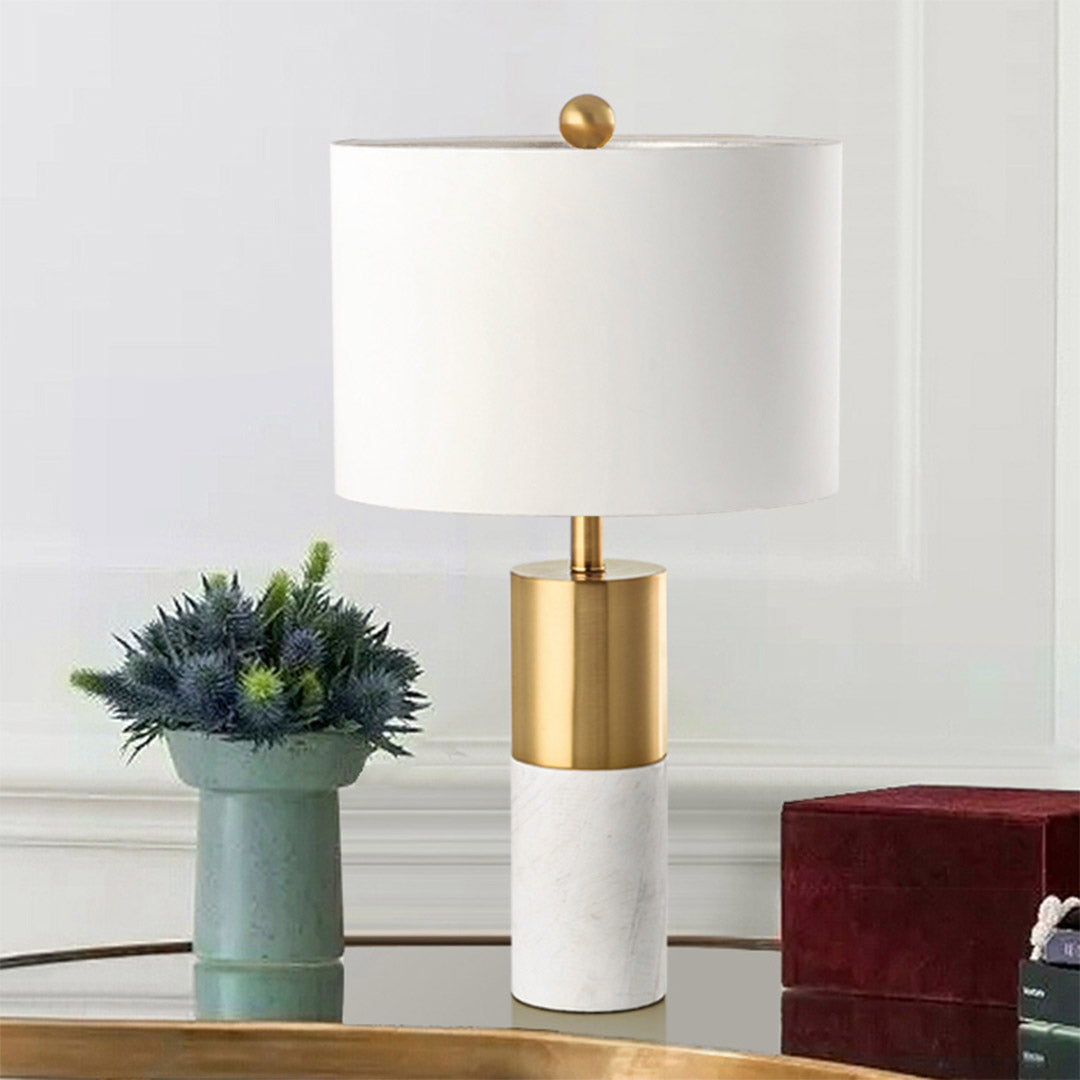 SOGA 60cm White Marble Bedside Modern Desk Table Lamp Living Room Shade with Cylinder Base - Cafe Supply