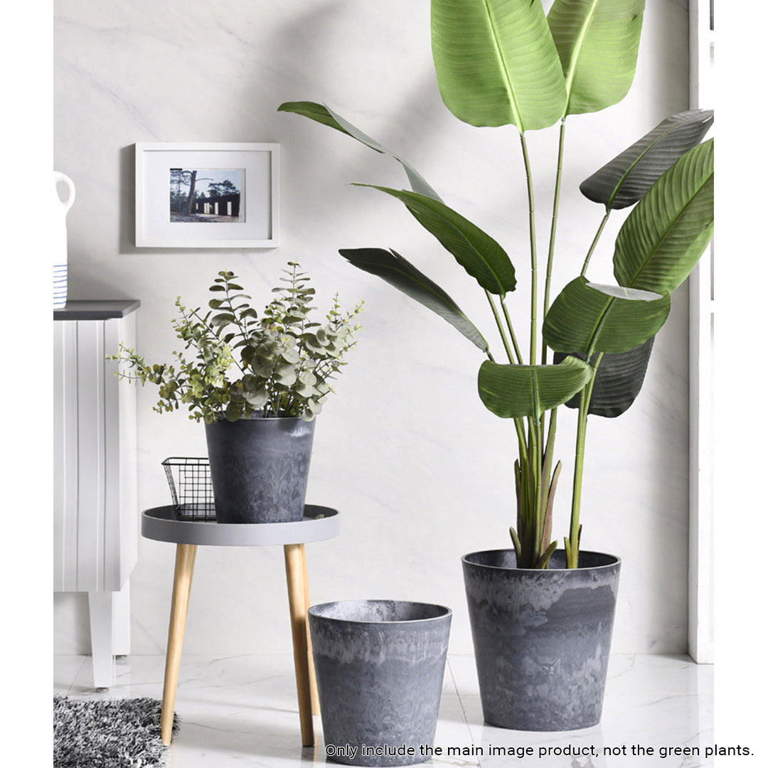 SOGA 2X 27cm Weathered Grey Round Resin Plant Flower Pot in Cement Pattern Planter Cachepot for Indoor Home Office - Cafe Supply