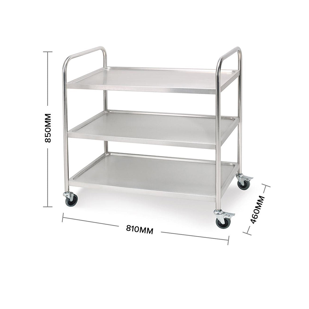 SOGA 2X 3 Tier 81x46x85cm Stainless Steel Kitchen Dinning Food Cart Trolley Utility Round Small - Cafe Supply