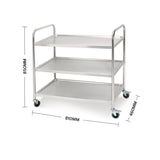SOGA 2X 3 Tier 81x46x85cm Stainless Steel Kitchen Dinning Food Cart Trolley Utility Round Small - Cafe Supply