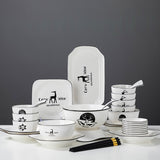 SOGA White Antler Printed Ceramic Dinnerware Set Crockery Soup Bowl Plate Server Kitchen Home Decor Set of 28 - Cafe Supply