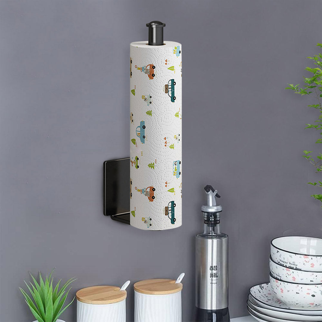 SOGA 2X Black Wall-Mounted Kitchen Roll Holder Organiser Space Saving Rack - Cafe Supply