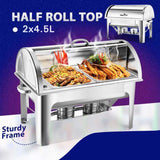 SOGA 2X 4.5L Dual Tray Stainless Steel Roll Top Chafing Dish Food Warmer - Cafe Supply