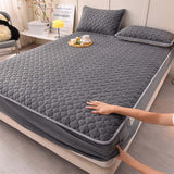 SOGA 2X Grey 183cm Wide Mattress Cover Thick Quilted Fleece Stretchable Clover Design Bed Spread Sheet Protector with Pillow Covers - Cafe Supply
