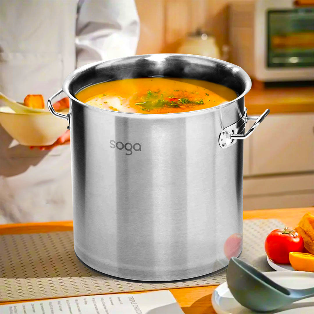 SOGA Stock Pot 21L Top Grade Thick Stainless Steel Stockpot 18/10 Without Lid - Cafe Supply