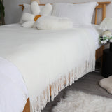 SOGA White Acrylic Knitted Throw Blanket Solid Fringed Warm Cozy Woven Cover Couch Bed Sofa Home Decor - Cafe Supply