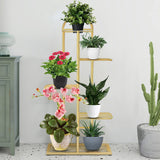 SOGA 5 Tier 6 Pots Gold Metal Plant Stand Flowerpot Display Shelf Rack Indoor Home Office Decor - Cafe Supply