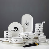 SOGA White Antler Printed Ceramic Dinnerware Set Crockery Soup Bowl Plate Server Kitchen Home Decor Set of 34 - Cafe Supply