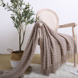 SOGA 2X Coffee Diamond Pattern Knitted Throw Blanket Warm Cozy Woven Cover Couch Bed Sofa Home Decor with Tassels - Cafe Supply