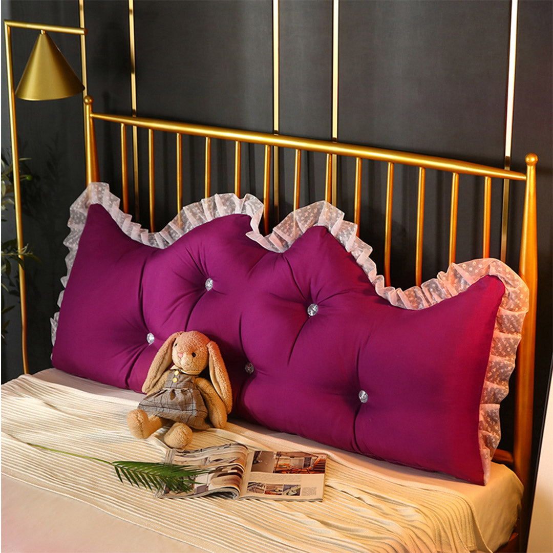 SOGA 2X 180cm Burgundy Princess Bed Pillow Headboard Backrest Bedside Tatami Sofa Cushion with Ruffle Lace Home Decor - Cafe Supply