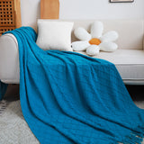 SOGA Blue Diamond Pattern Knitted Throw Blanket Warm Cozy Woven Cover Couch Bed Sofa Home Decor with Tassels - Cafe Supply
