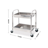 SOGA 2X 2 Tier 75x40x83cm Stainless Steel Kitchen Trolley Bowl Collect Service Food Cart Small - Cafe Supply