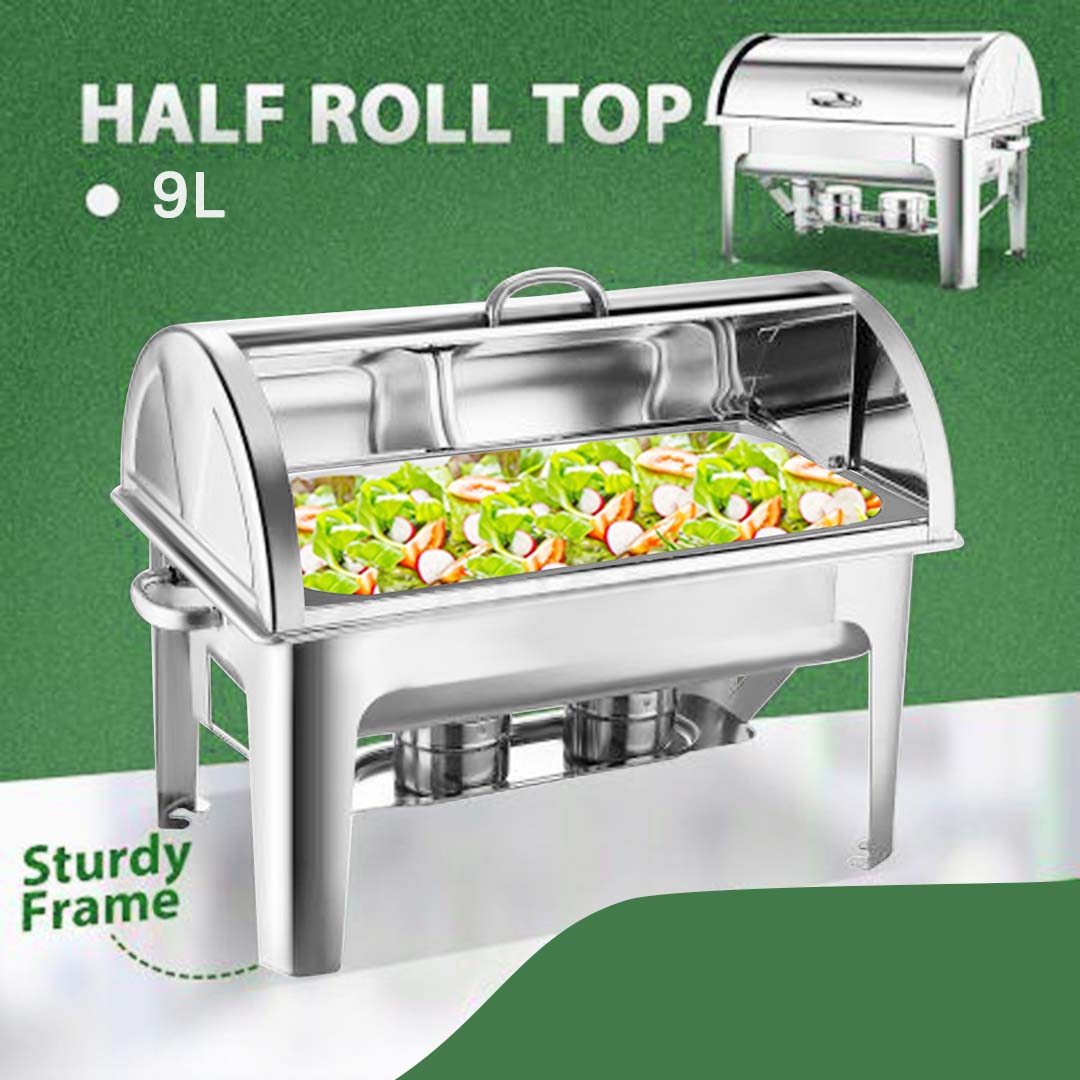 SOGA 4X 9L Stainless Steel Full Size Roll Top Chafing Dish Food Warmer - Cafe Supply