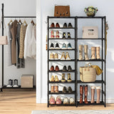 SOGA 2X 16-Shelf Tier Shoe Storage Shelf Space-Saving Caddy Rack Organiser with Side Hooks Black - Cafe Supply