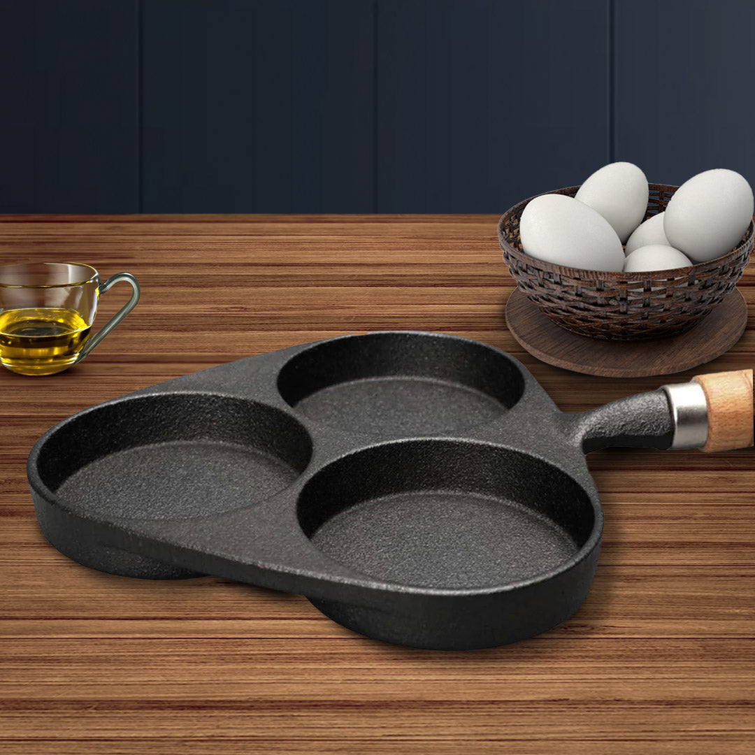 SOGA 3 Mold Cast Iron Breakfast Fried Egg Pancake Omelette Fry Pan - Cafe Supply