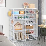 SOGA 2X 12-Shelf Tier Shoe Storage Shelf Space-Saving Caddy Rack Organiser with Side Hooks White - Cafe Supply