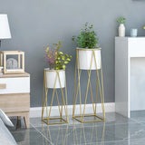 SOGA 2X 70cm Gold Metal Plant Stand with White Flower Pot Holder Corner Shelving Rack Indoor Display - Cafe Supply