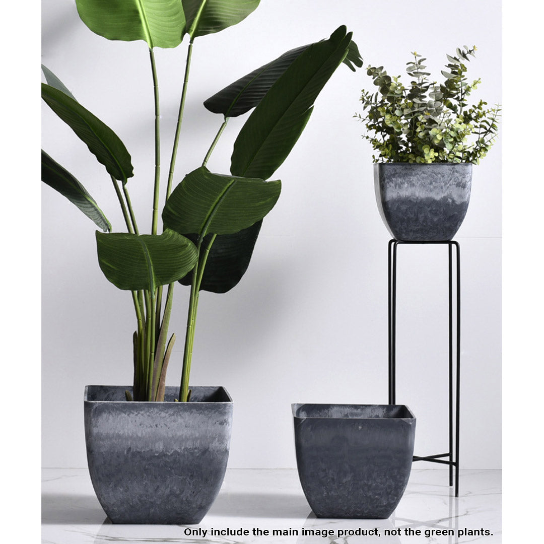 SOGA 27cm Weathered Grey Square Resin Plant Flower Pot in Cement Pattern Planter Cachepot for Indoor Home Office - Cafe Supply