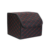 SOGA 2X Leather Car Boot Collapsible Foldable Trunk Cargo Organizer Portable Storage Box Black/Red Stitch Small - Cafe Supply