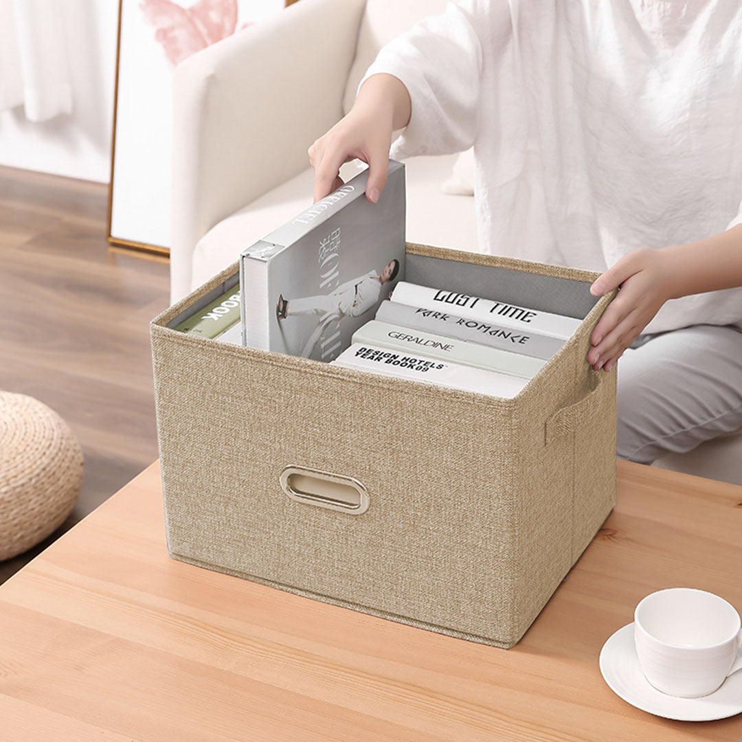 SOGA 2X Beige Small Foldable Canvas Storage Box Cube Clothes Basket Organiser Home Decorative Box - Cafe Supply