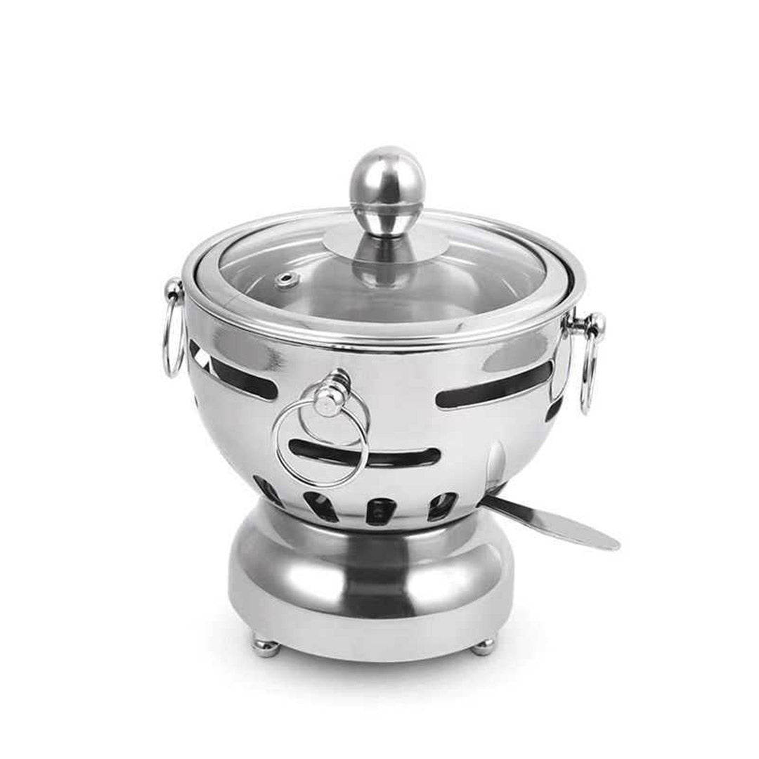 SOGA Stainless Steel Mini Asian Buffet Hot Pot Single Person Shabu Alcohol Stove Burner with Glass Lid - Cafe Supply