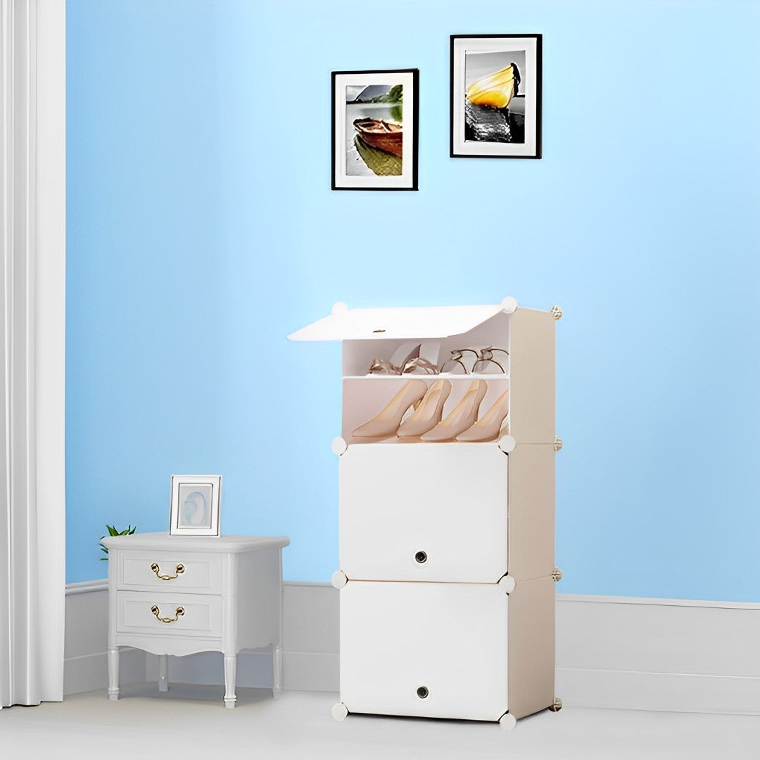 SOGA 5 Tier White Shoe Rack Organizer Sneaker Footwear Storage Stackable Stand Cabinet Portable Wardrobe with Cover - Cafe Supply