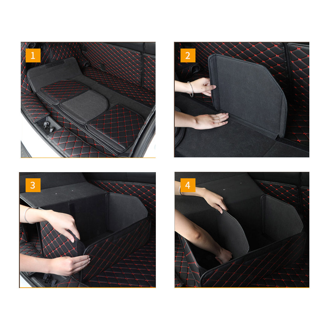 SOGA 2X Leather Car Boot Collapsible Foldable Trunk Cargo Organizer Portable Storage Box Black/Red Stitch Large - Cafe Supply
