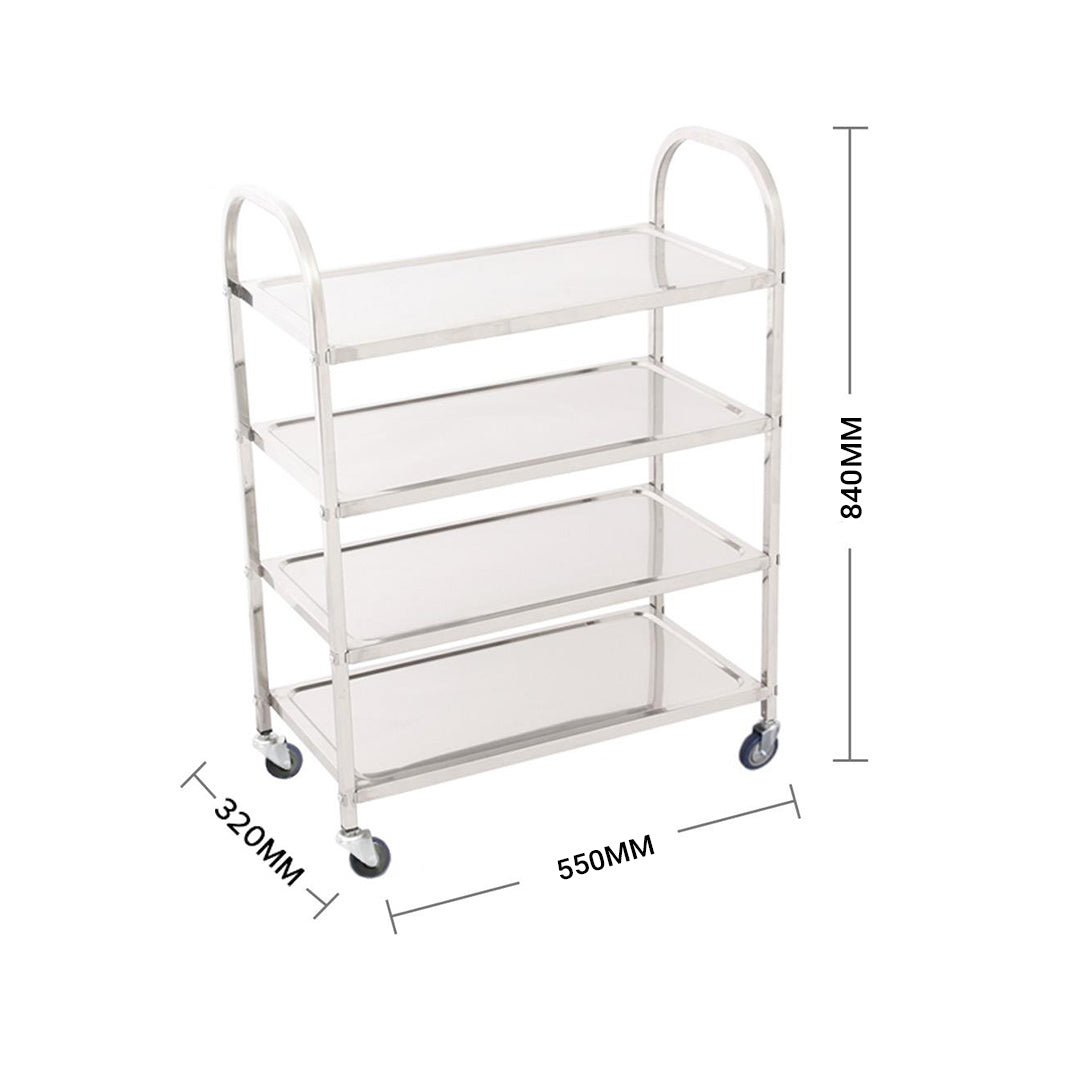 SOGA 2X 4 Tier Stainless Steel Kitchen Dinning Food Cart Trolley Utility Size Square Medium - Cafe Supply