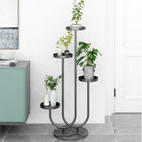 SOGA U Shaped Plant Stand Round Flower Pot Tray Living Room Balcony Display Black Metal Decorative Shelf - Cafe Supply