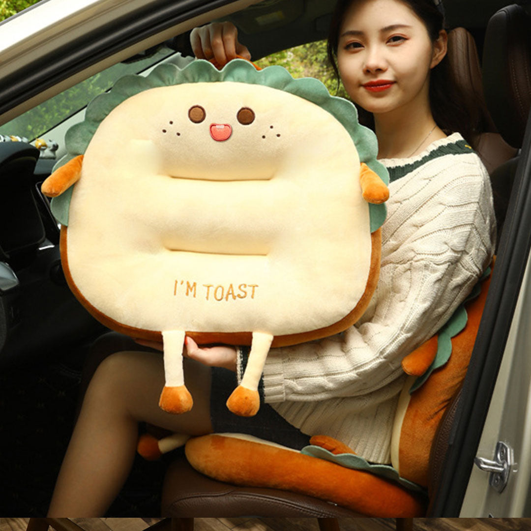 SOGA 2X Cute Face Toast Bread Cushion Stuffed Car Seat Plush Cartoon Back Support Pillow Home Decor - Cafe Supply