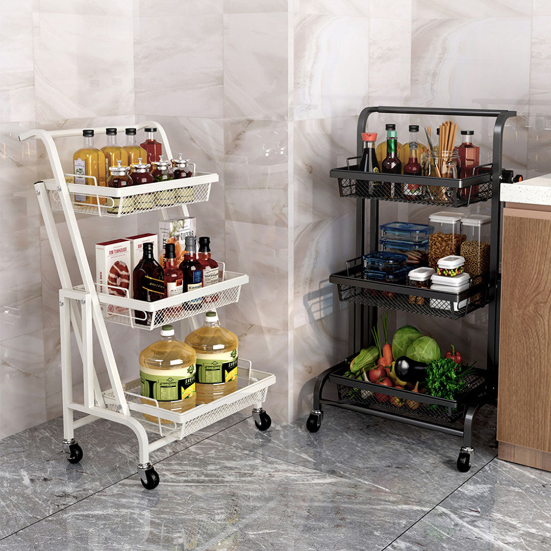SOGA 3 Tier Steel White Adjustable Kitchen Cart Multi-Functional Shelves Portable Storage Organizer with Wheels - Cafe Supply