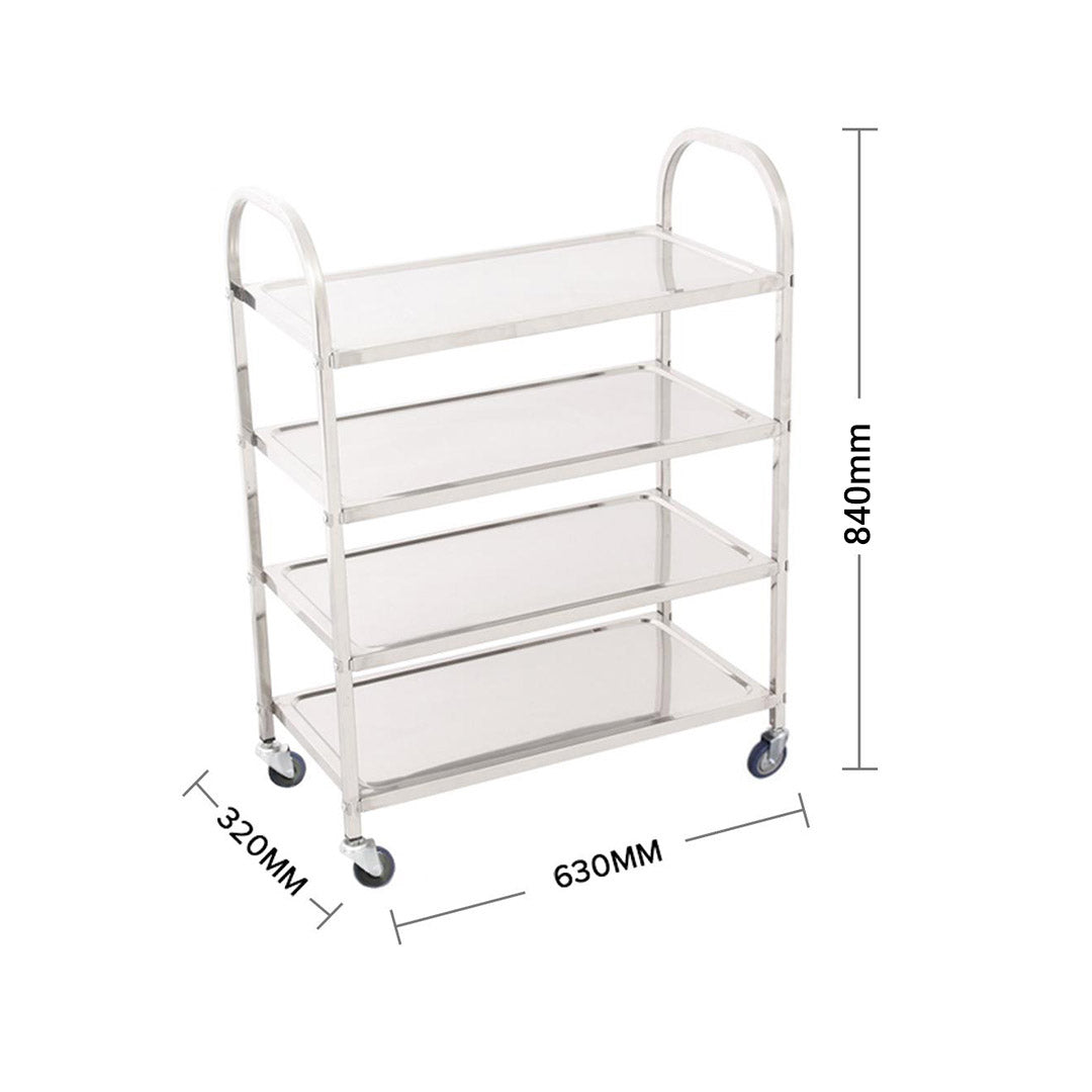 SOGA 2X 4 Tier Stainless Steel Kitchen Dinning Food Cart Trolley Utility Size Square Large - Cafe Supply