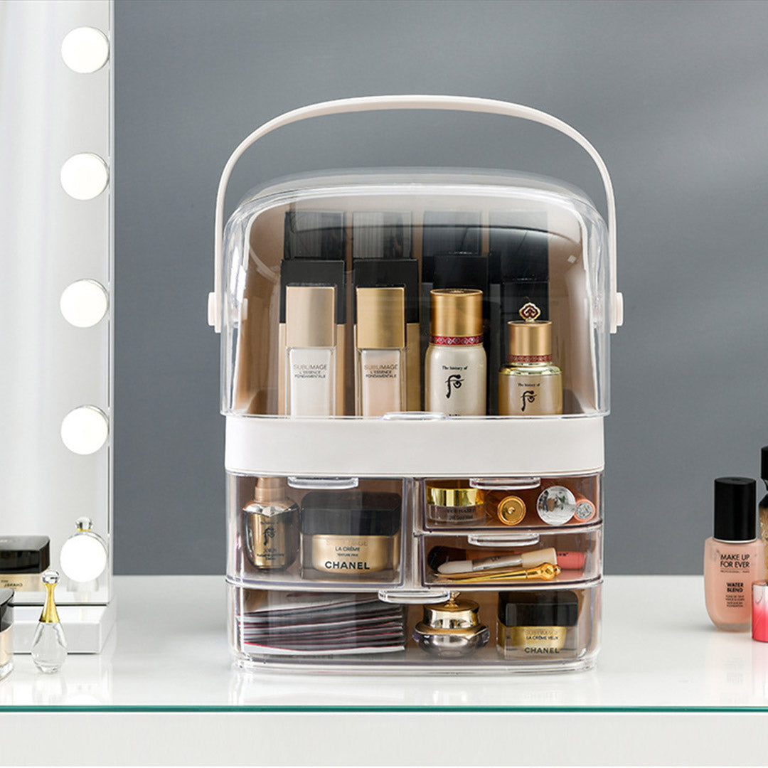 SOGA 2X 3 Tier White Countertop Makeup Cosmetic Storage Organiser Skincare Holder Jewelry Storage Box with Handle - Cafe Supply