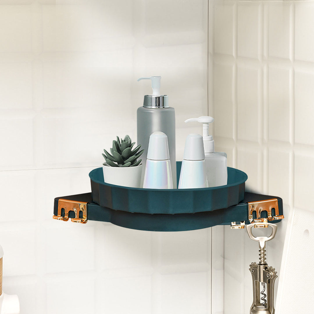 SOGA Green 360 Degree Wall-Mounted Rotating Bathroom Organiser Corner Vanity Rack Toilet Adhesive Storage Shelf - Cafe Supply