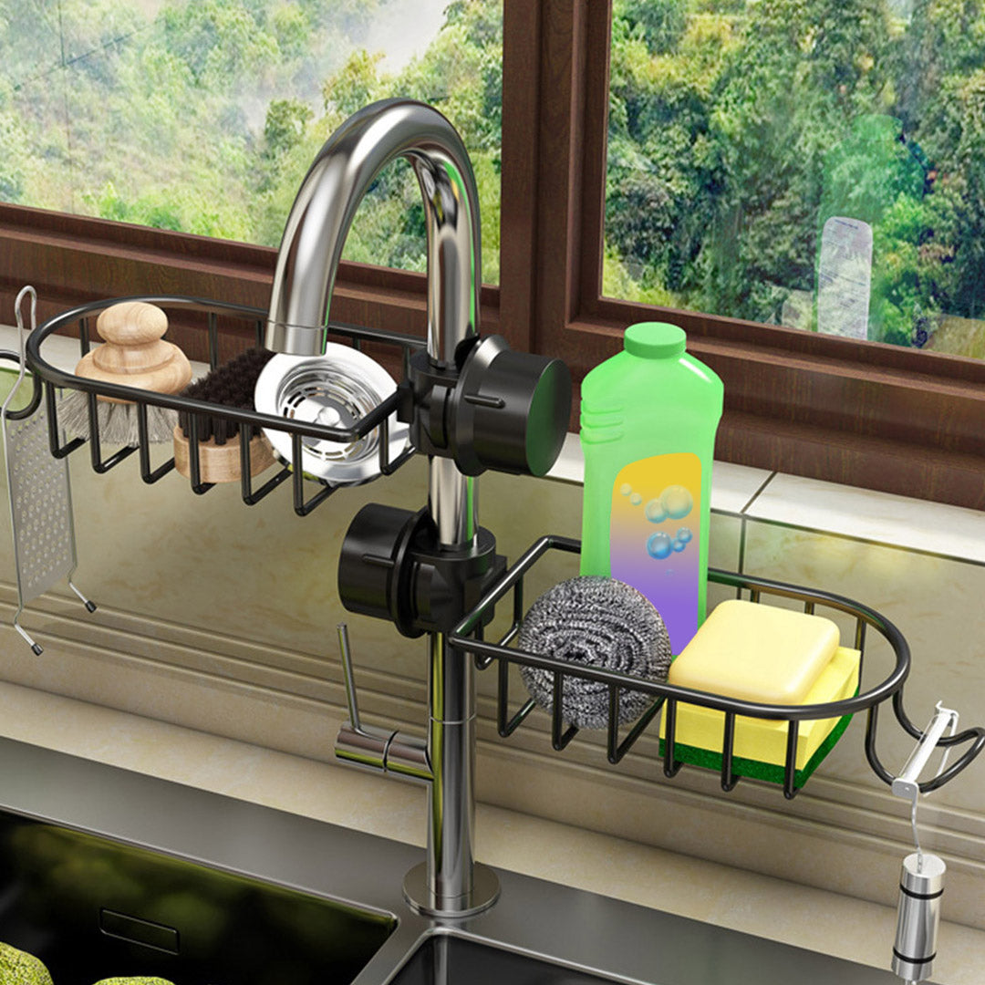 SOGA 2X Black Single Kitchen Sink Organiser Faucet Soap Sponge Caddy Rack Storage Drainer - Cafe Supply
