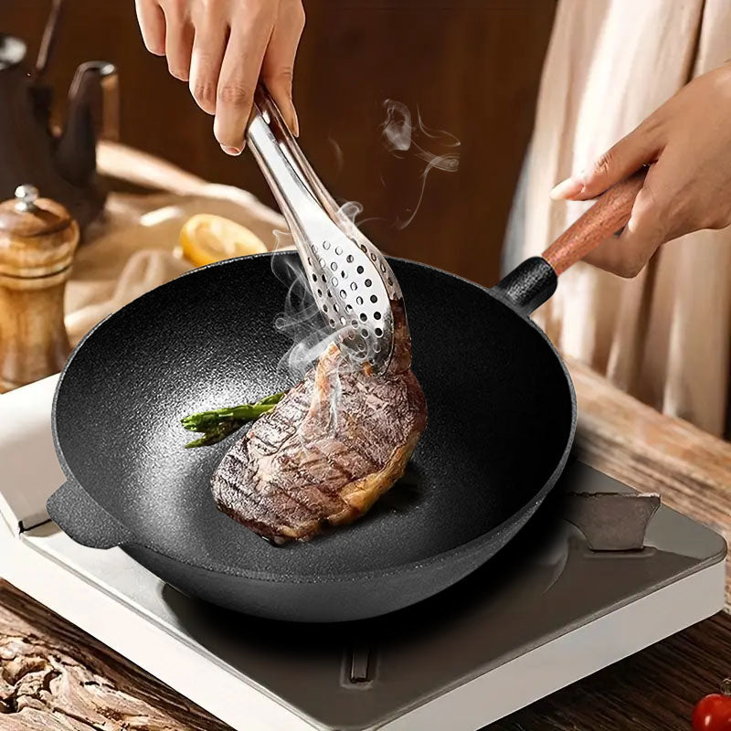 SOGA 2X 31cm Commercial Cast Iron Wok Round Bottom FryPan Home Cooking Skillet - Cafe Supply