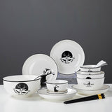 SOGA White Antler Printed Ceramic Dinnerware Set Crockery Soup Bowl Plate Server Kitchen Home Decor Set of 13 - Cafe Supply