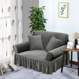 SOGA 2-Seater Grey Sofa Cover with Ruffled Skirt Couch Protector High Stretch Lounge Slipcover Home Decor - Cafe Supply