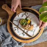SOGA 30cm White Circle Wooden Serving Tray Slate Steak Serving Platter Chopping Board Paddle Home Decor - Cafe Supply