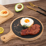 SOGA 30cm Black Circle Wooden Serving Tray Slate Steak Serving Platter Chopping Board Paddle Home Decor - Cafe Supply