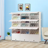 SOGA 7 Tier 3 Column White Shoe Rack Organizer Sneaker Footwear Storage Stackable Stand Cabinet Portable Wardrobe with Cover - Cafe Supply
